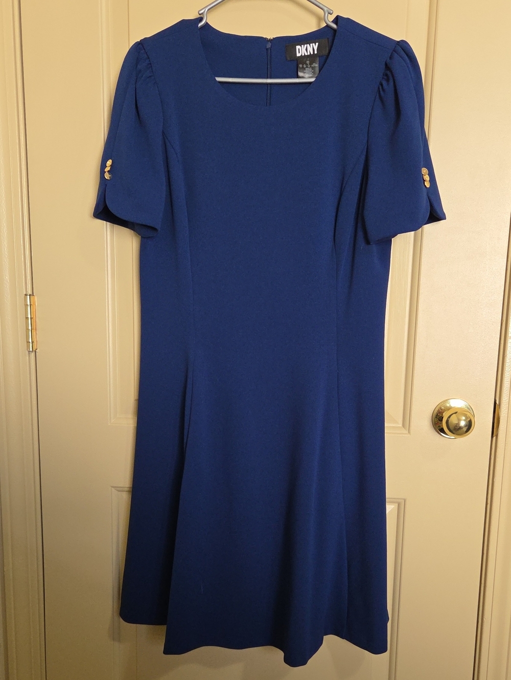 DKNY Royal Blue Midi Dress with Gold Button Accents